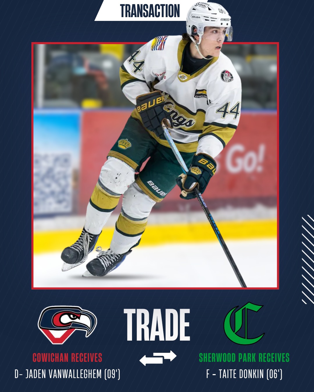 Trade | The Cowichan Capitals have acquired defenceman Jaden VanWalleghem from the Sherwood Park Crusaders in exchange for forward Taite Donkin.

The 6-foot-1, 179-pound defender joins the Capitals after making his BCHL debut last season with the Powell River Kings, collecting 14 assists in 46 games as a rookie.

Welcome to Cowichan, Jaden!

📰 Read the full release on our website.

📸 @lathanuelf_photos