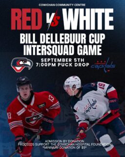 π΄ RED vs. WHITE βͺ
Get your first look at the 2026-27 Cowichan Capitals at the Bill Dellebuur Red vs. White Intrasquad Game!
π
Saturday, September 5
β° 7:00 PM
π Cowichan Community Centre
ποΈ Admission by donation β $5 minimum
All admission proceeds will be donated to the Cowichan District Hospital Foundation.