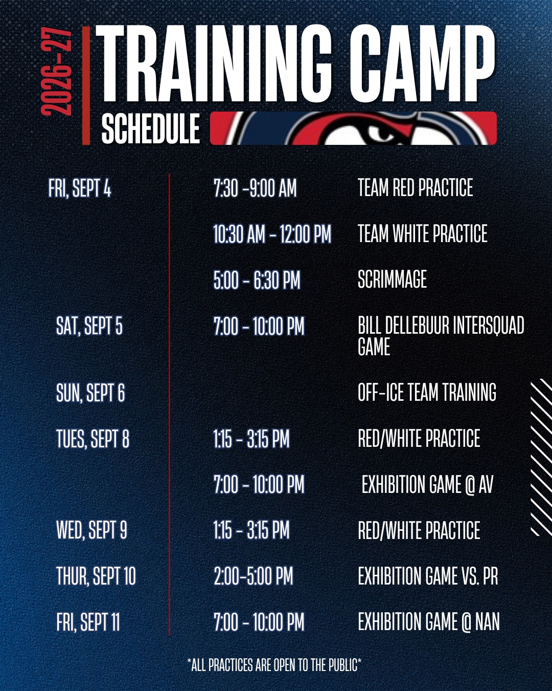 π§π₯πππ‘ππ‘π πππ π£ | The countdown is on! π
The Cowichan Capitals will officially open 2026-27 Training Camp on Friday, September 4, at the Cowichan Community Centre.
All practices and the September 4 scrimmage are open to the public, giving fans their first chance to see this year's group.
Training camp continues with the Bill Dellebuur Red vs. White Intersquad Game on September 5 at 7:00 p.m., followed by three exhibition games beginning September 8.
We can't wait to see you at the CCC!
#CowichanCapitals #ALLCAPS