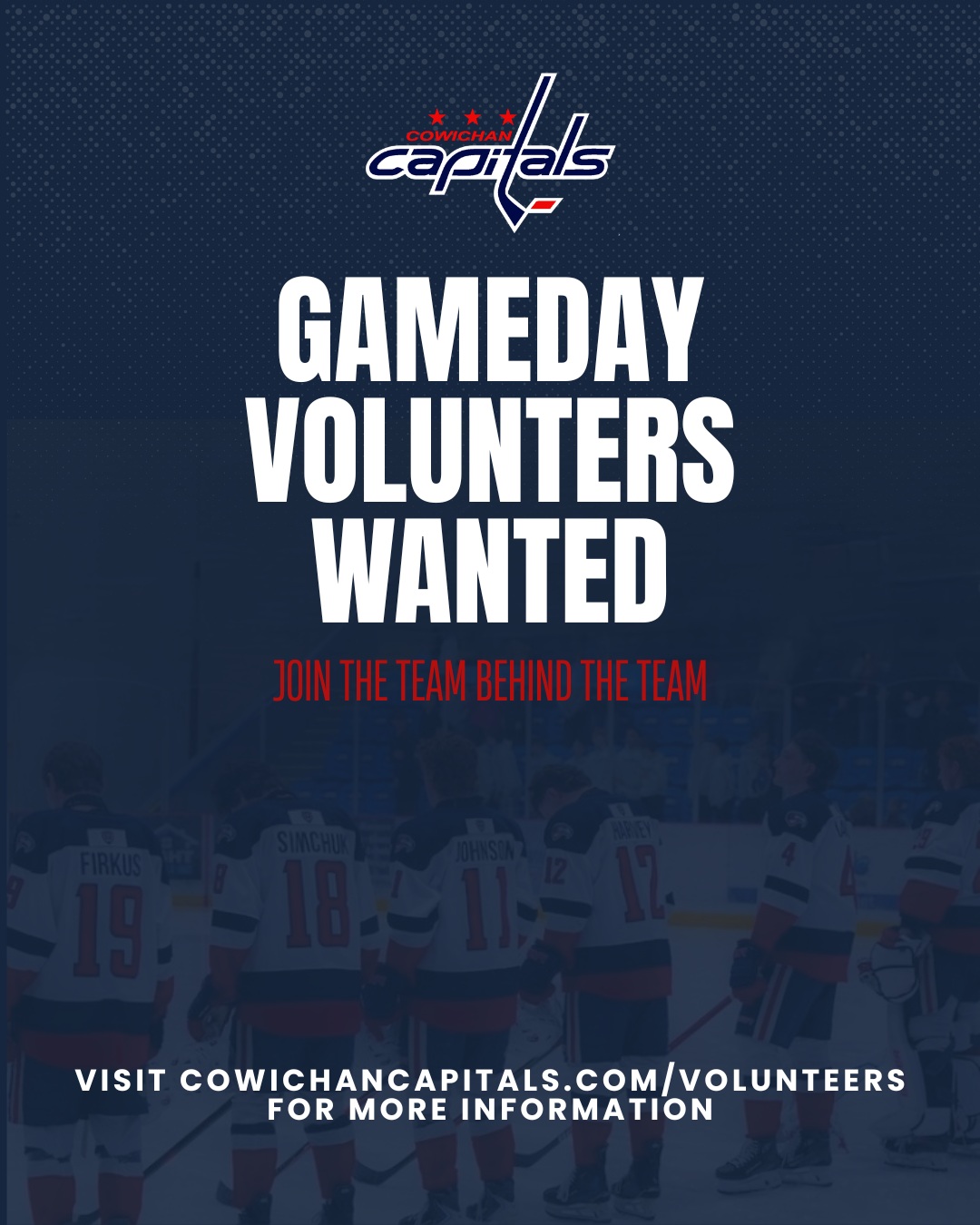 πππ π πππ¬ π©π’ππ¨π‘π§πππ₯π¦ πͺππ‘π§ππ!
Want to be part of Capitals game nights this season?
Weβre looking for enthusiastic volunteers to join our Game Day Team and help make every night at the Cowichan Community Centre a great experience for our fans.
Opportunities include game operations, ushers, ticketing and more!
No experience necessary β just bring a positive attitude and a willingness to help.
π© Interested? Contact us or visit cowichancapitals.com/volunteers
Join the team behind the team!