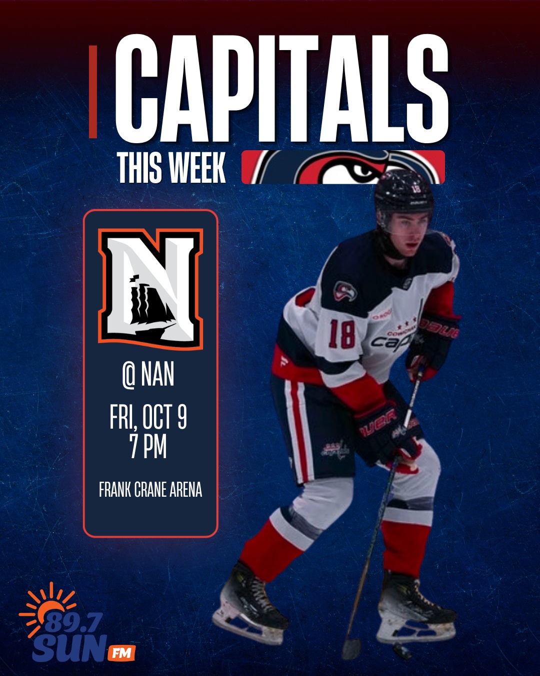 𝗖𝗔𝗣𝗜𝗧𝗔𝗟𝗦 𝗧𝗛𝗜𝗦 𝗪𝗘𝗘𝗞

Just one game on the schedule this week as the Caps head down Island for a Friday night matchup with the Nanaimo Clippers.

📅 Friday, Oct. 9 | 7:00 PM
🆚 Nanaimo Clippers 
📍 Frank Crane Arena 
📻 89.7 Sun FM 
📺 FloHockey

Friday night on the Island. Let’s go, Caps!